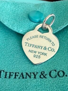 MEDIUM Heart Tag- Please Return To Tiffany Blue Enamel on Sterling Silver Charm